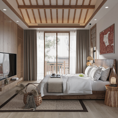  新中式民宿客房su模型 