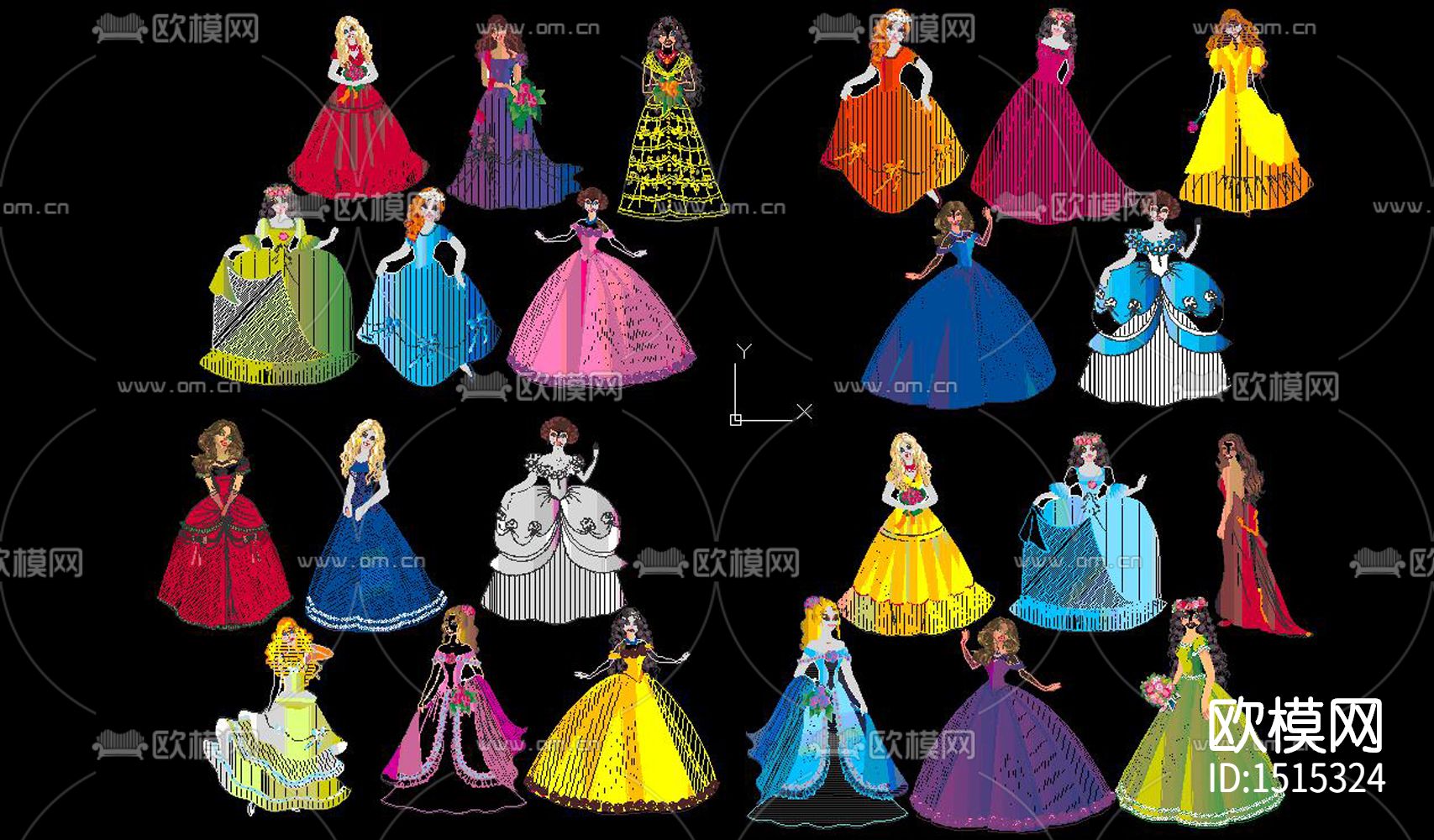 卡通公主cad图库下载（渲染图1）