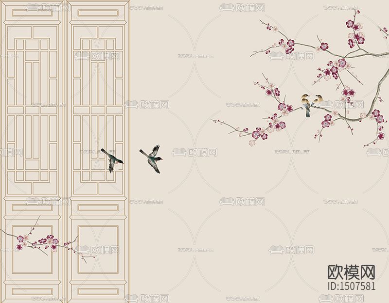 竹窗花鸟拼色下载（渲染图7）