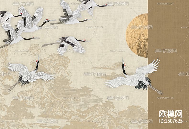 日式拼色飞鹤阁楼海纹