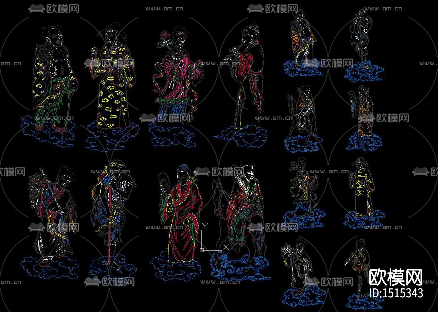 八仙过海人物cad图库下载（渲染图3）