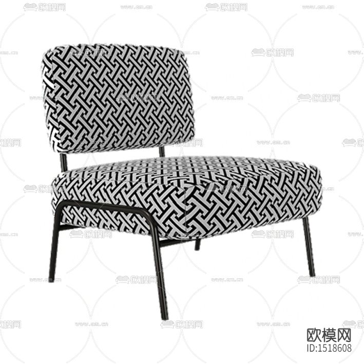 现代轻奢黑白几何纹理布艺金属单人沙发