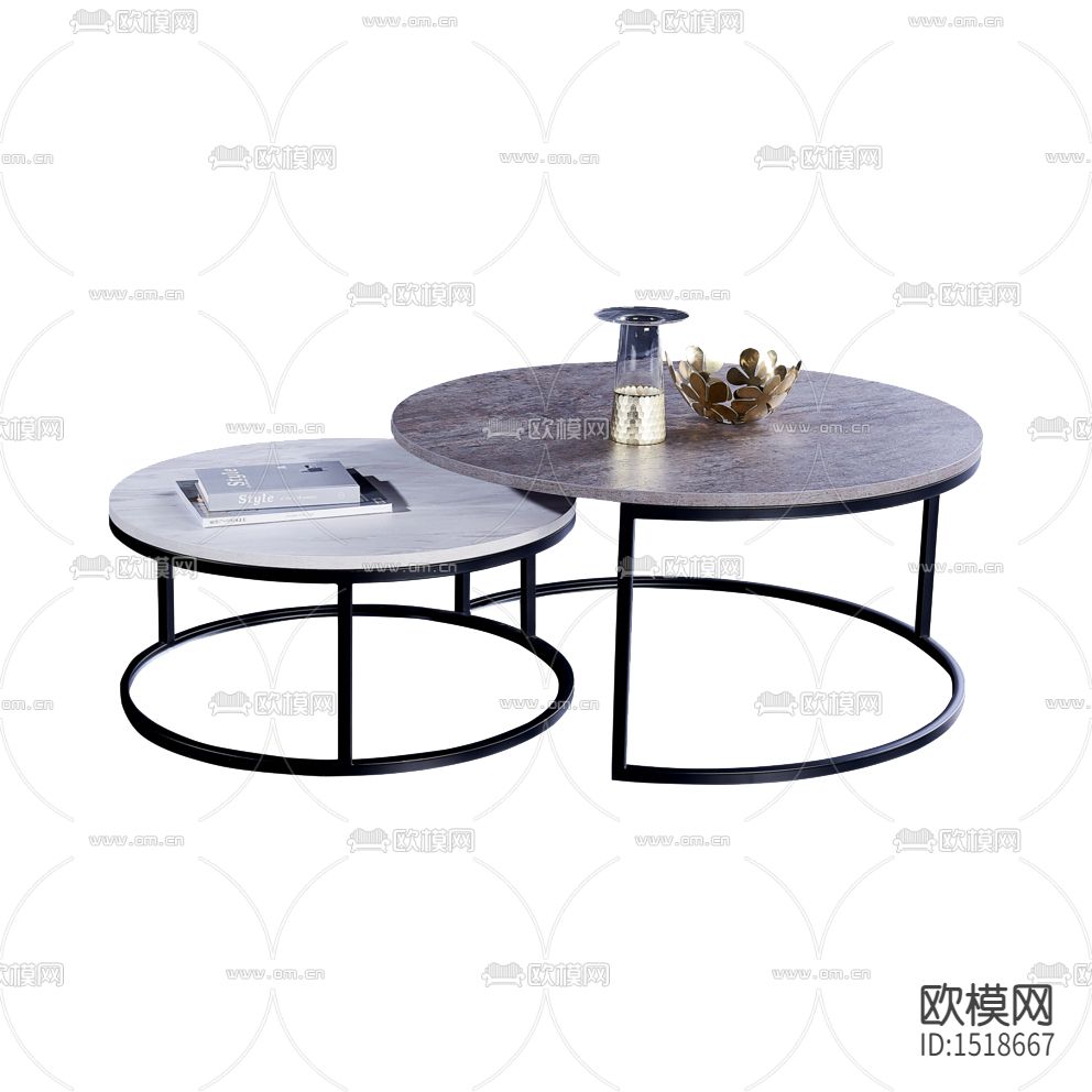现代简约创意金属大理石双头茶几下载