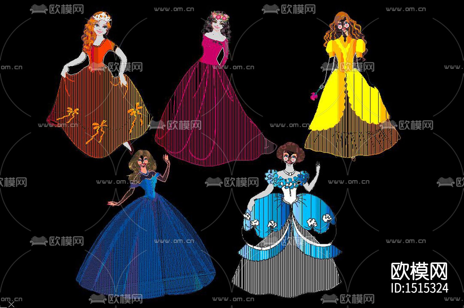 卡通公主cad图库下载（渲染图2）