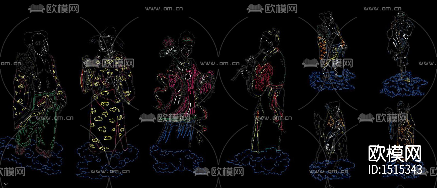 八仙过海人物cad图库下载（渲染图4）