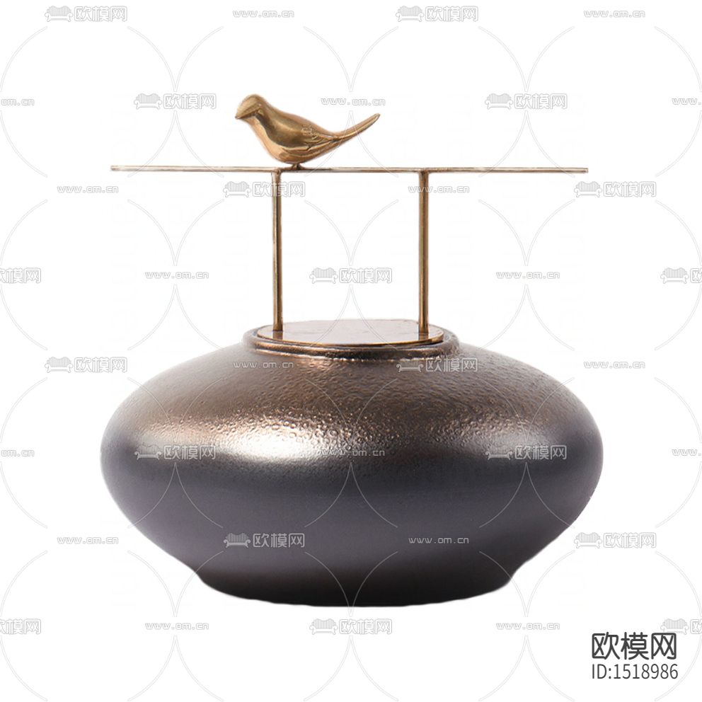 新中式禅意陶瓷金属小鸟收纳罐下载