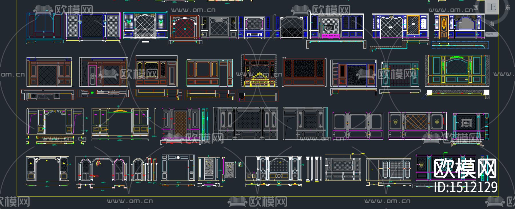 整木家居卧室背景墙CAD图库下载（渲染图2）