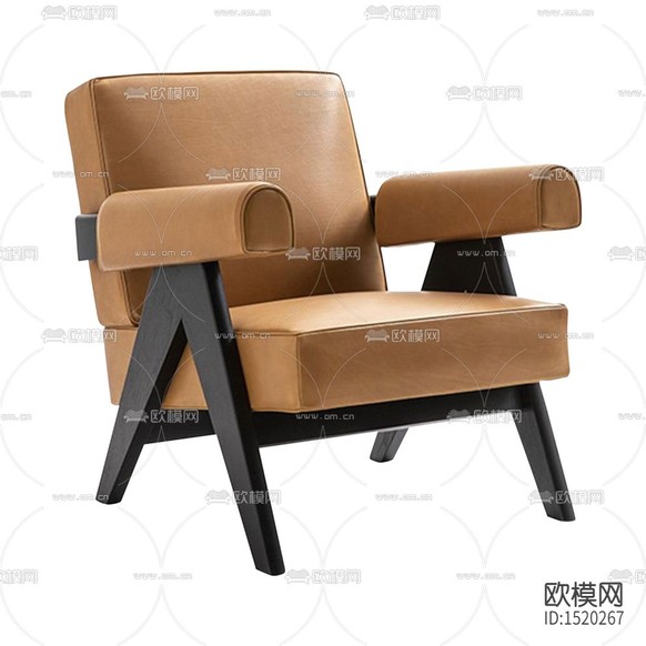 北歐簡約創(chuàng)意皮革實木單人沙發(fā)下載