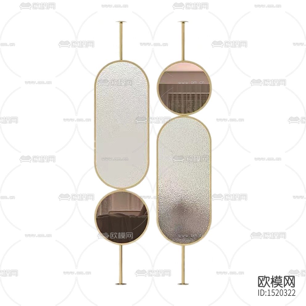 北欧轻奢金属磨砂玻璃茶色镜面屏风隔断