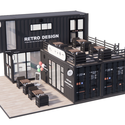  工业风快餐店su模型 