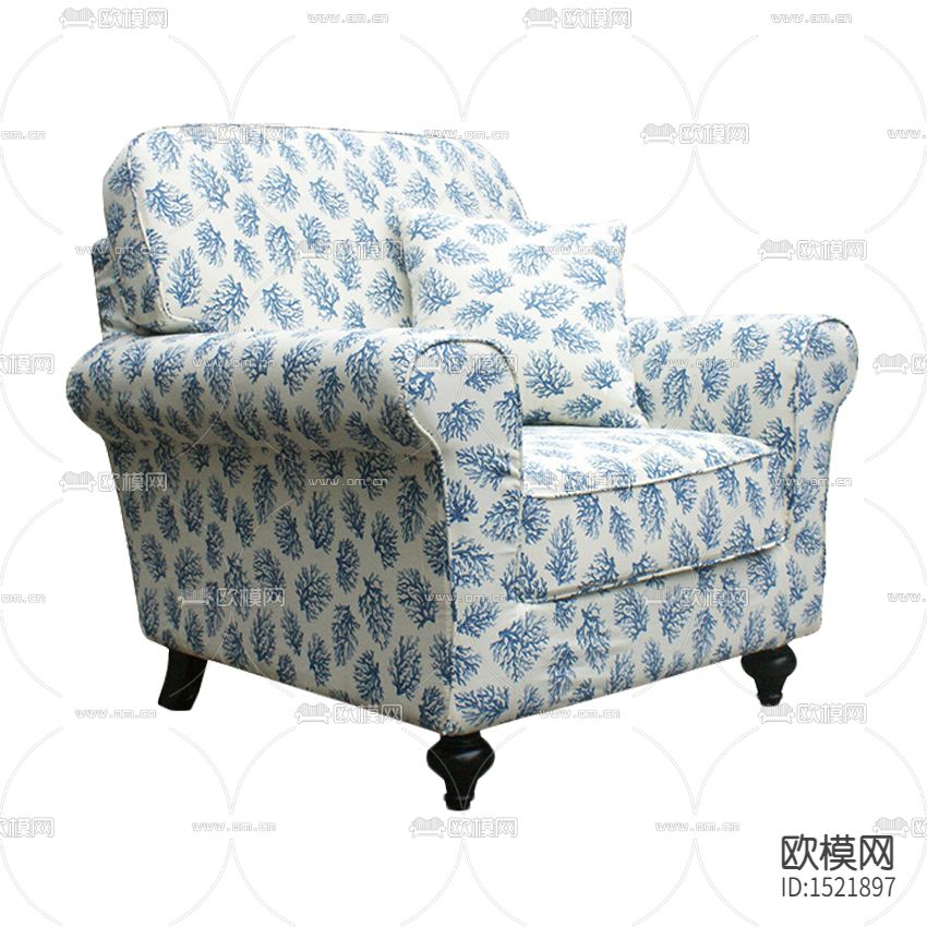 美式珊瑚印花布艺实木单人沙发下载
