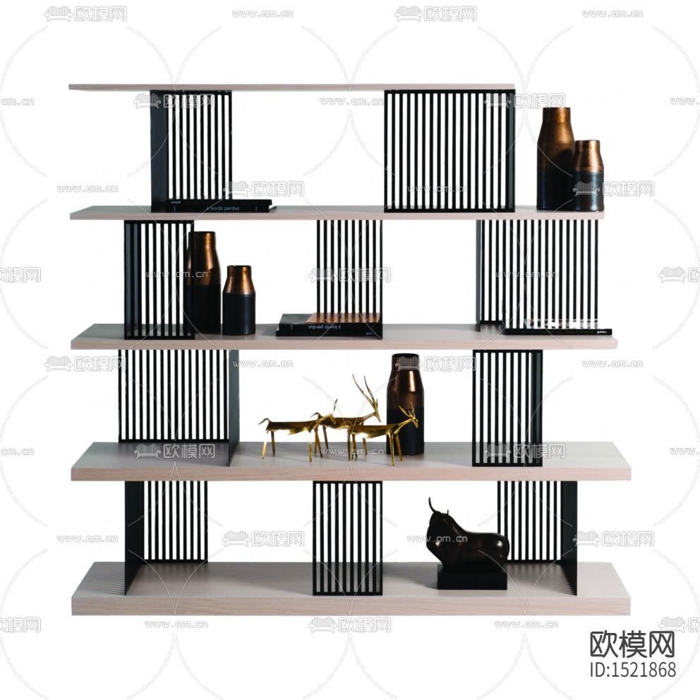 现代简约黑白实木置物架