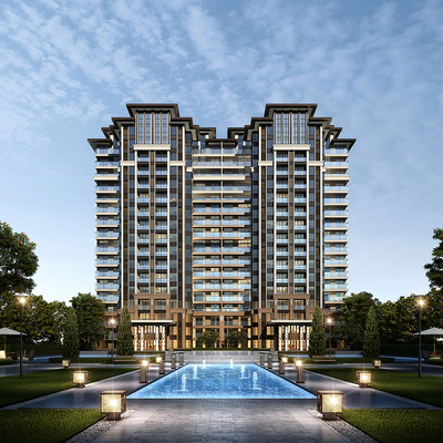 新中式高层公寓楼su模型