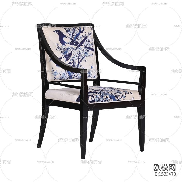 中式古典实木蓝色彩绘印花皮革餐椅下载