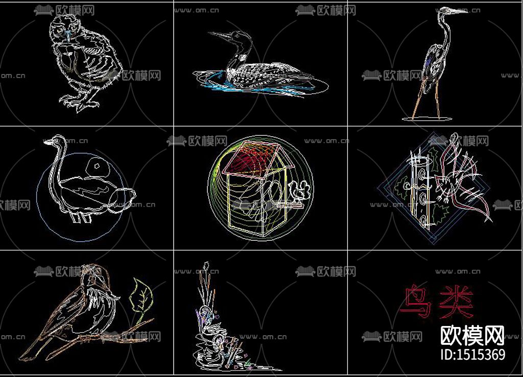 百鸟图cad图库下载（渲染图2）