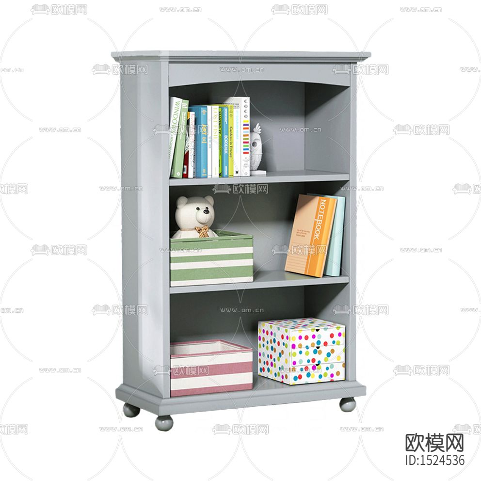 美式乡村雾蓝色实木儿童书柜