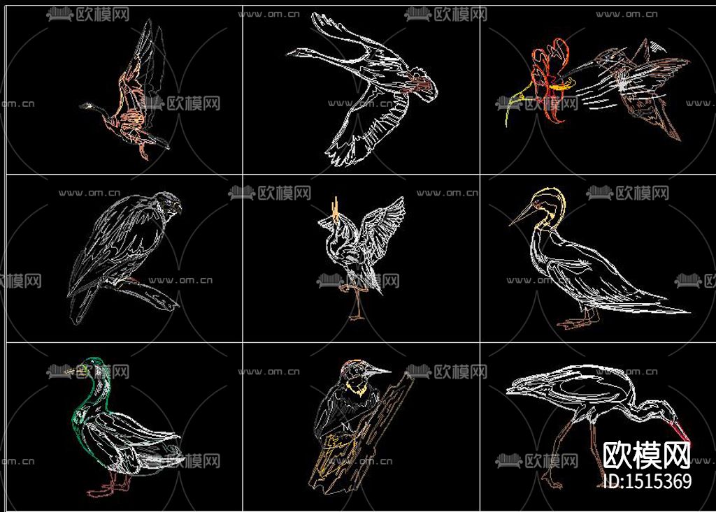 百鸟图cad图库下载（渲染图1）
