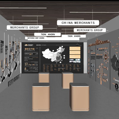  现代企业展厅su模型 