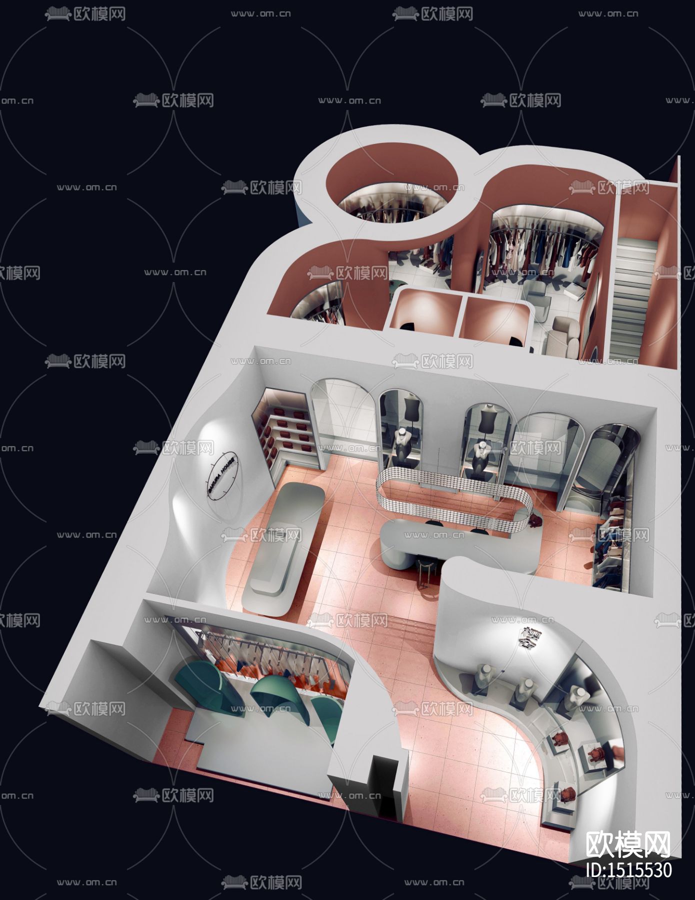 女装服装店cad施工图下载（渲染图2）