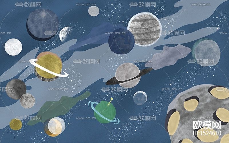 现代简约卡通星系壁画