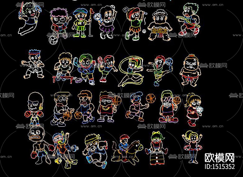 儿童人物cad图库下载（渲染图1）