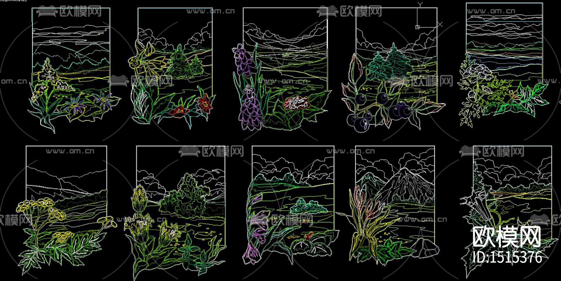 植物装饰画cad图库下载（渲染图3）