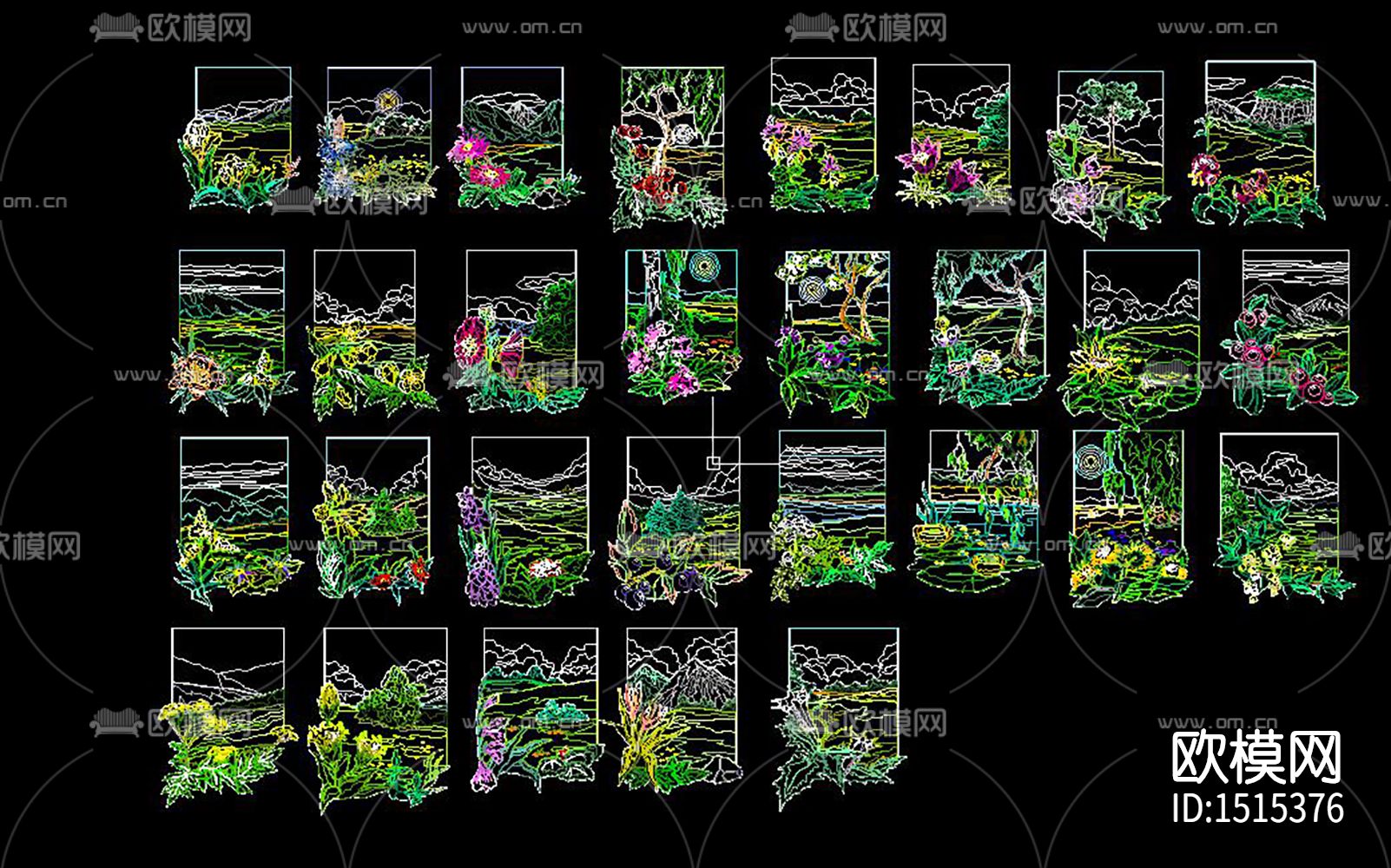 植物装饰画cad图库下载（渲染图1）