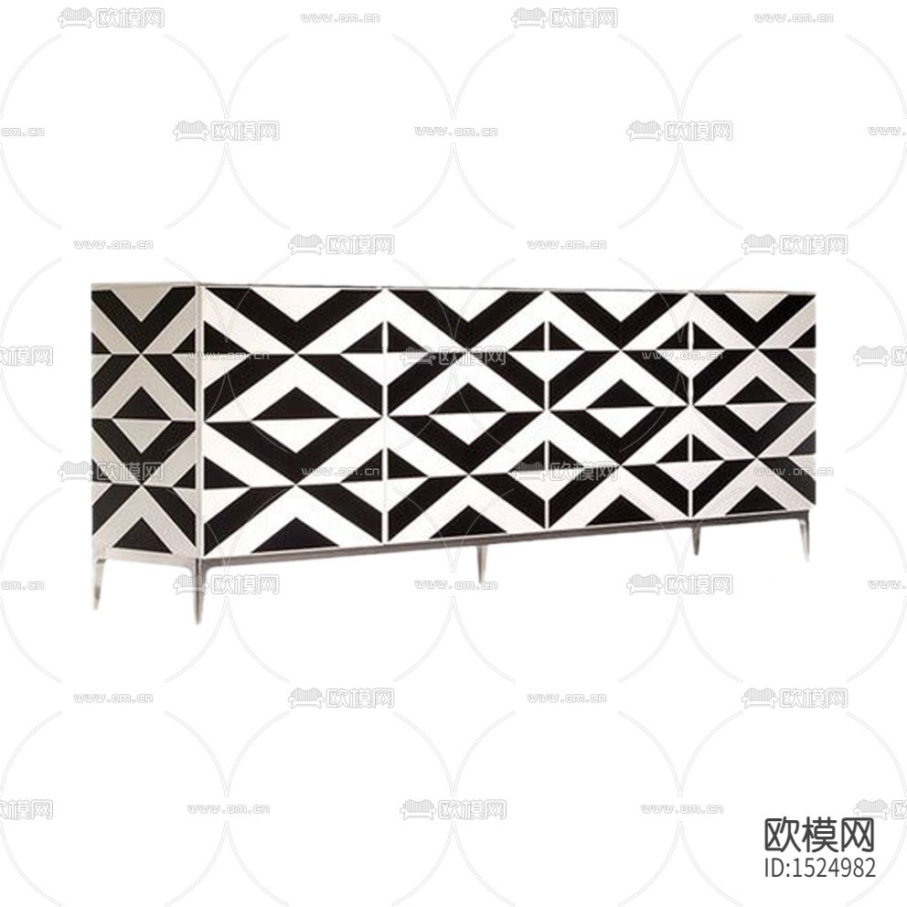 现代简约黑白几何条纹印花实木边柜下载