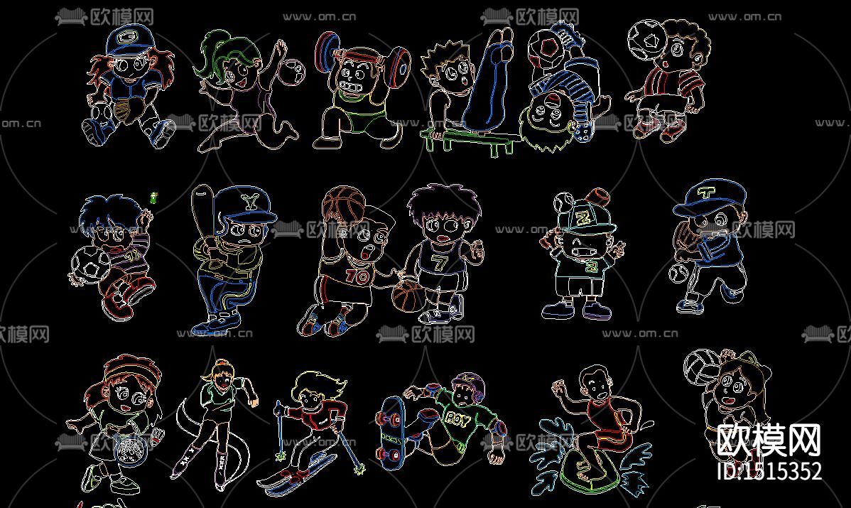 儿童人物cad图库下载（渲染图3）