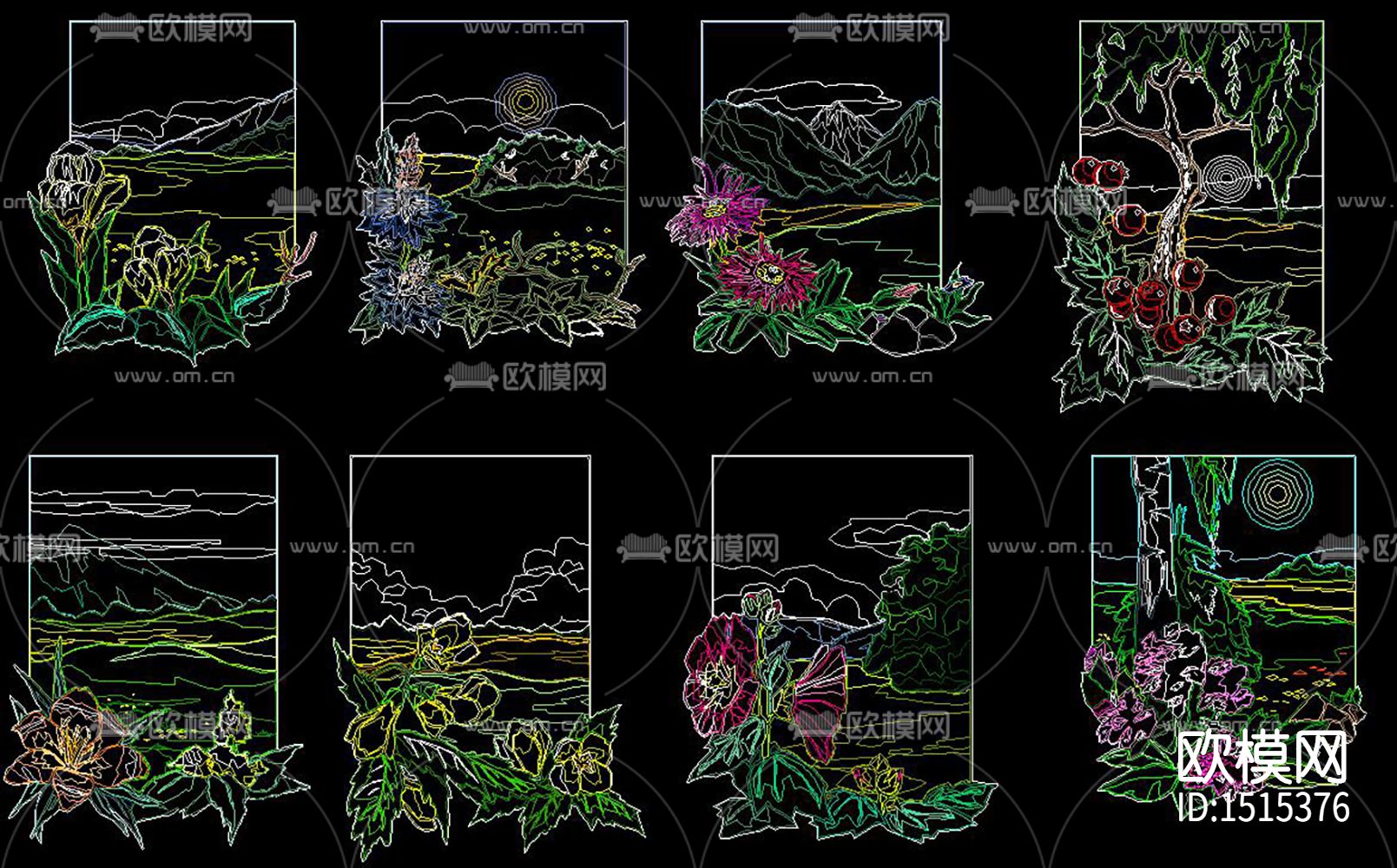 植物装饰画cad图库下载（渲染图4）