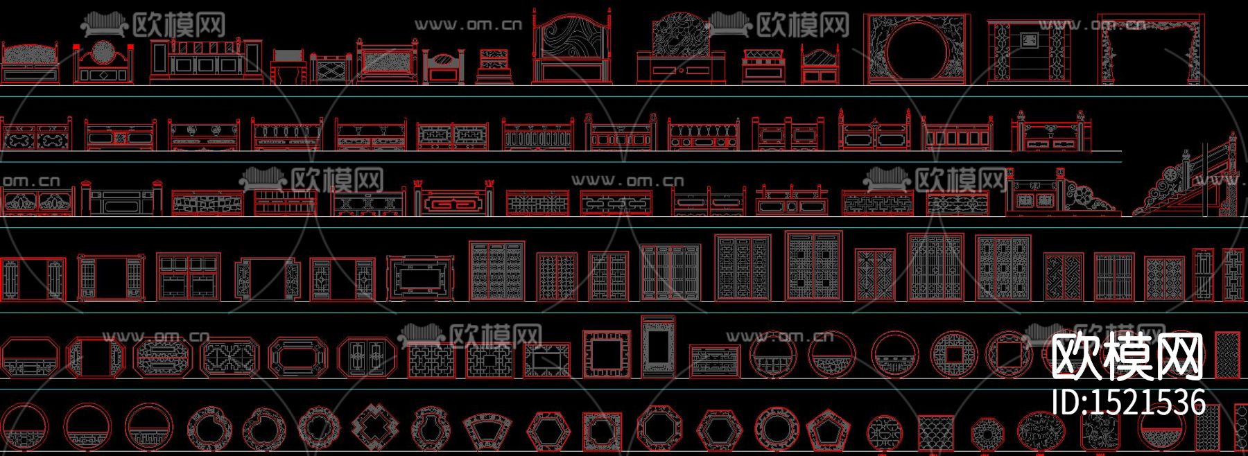中式元素cad图库下载（渲染图2）