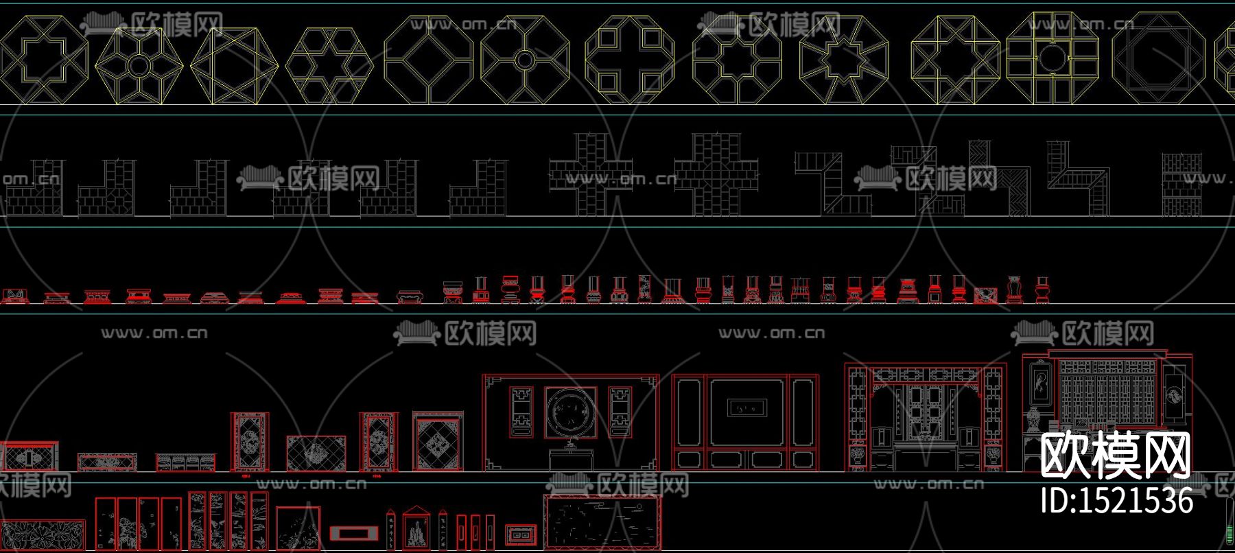 中式元素cad图库下载（渲染图3）