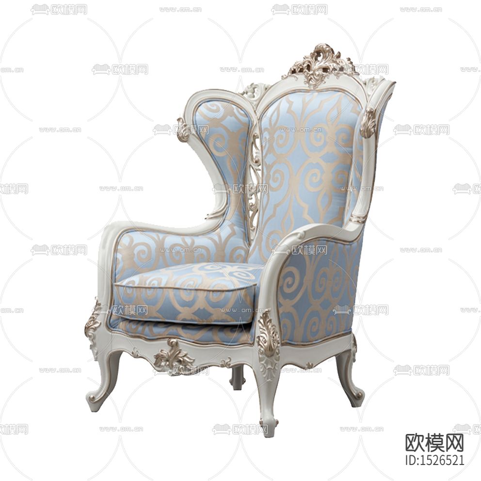 简欧创意实木雕花布艺单人沙发下载