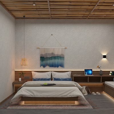  现代民宿客房su模型 