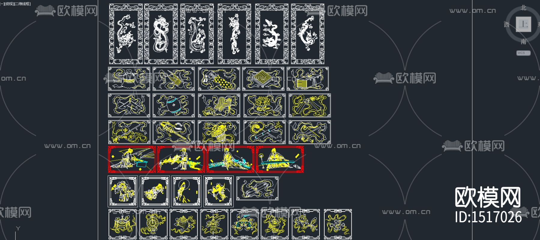 雕花装饰画山水画cad图库下载（渲染图1）