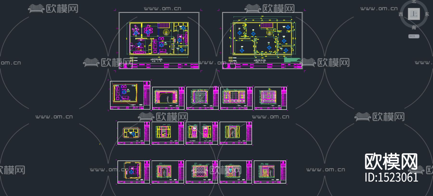 定制客厅衣帽间卧室cad施工图下载