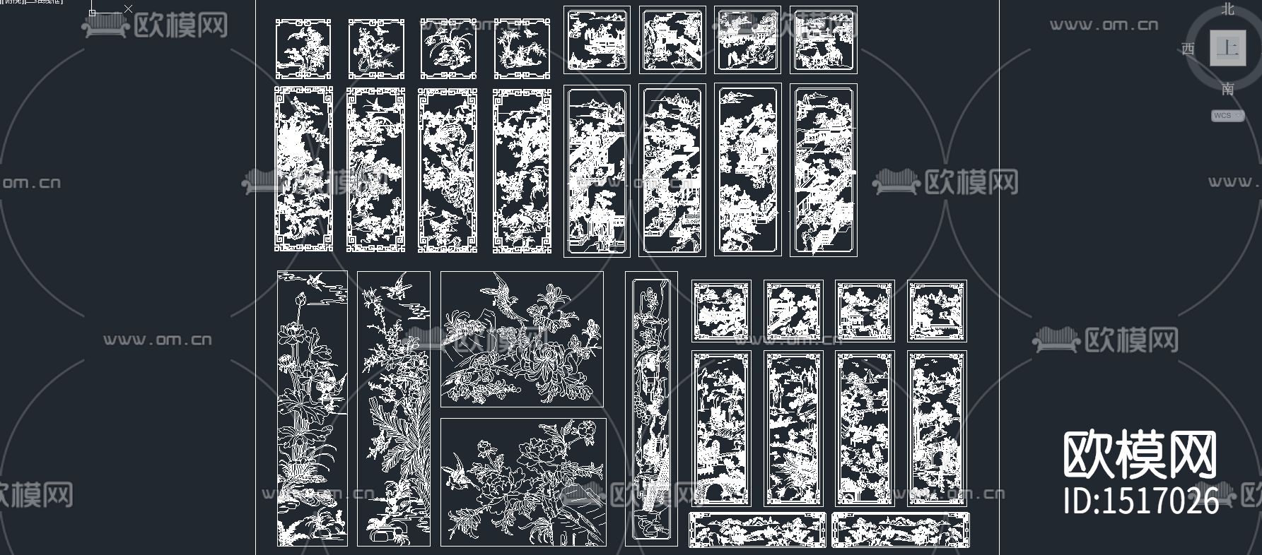 雕花装饰画山水画cad图库下载（渲染图2）