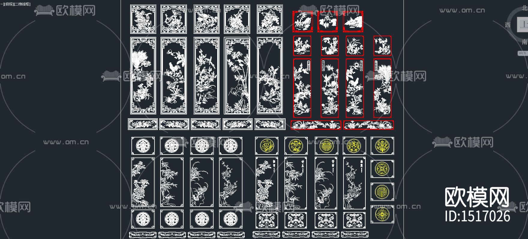 雕花装饰画山水画cad图库下载（渲染图3）