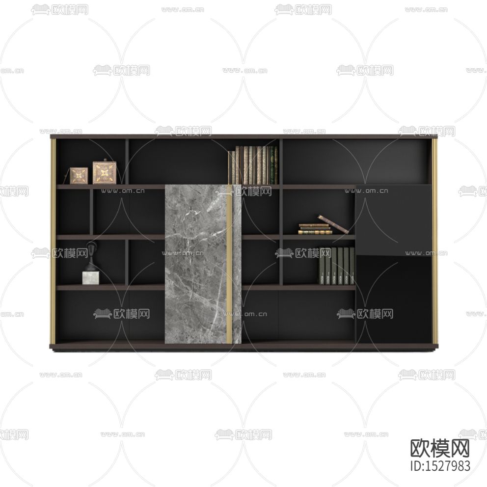 现代轻奢创意实木大理石金属书柜下载