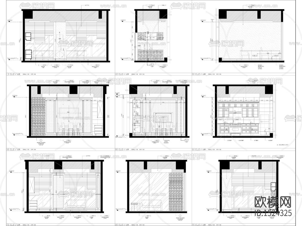办公室CAD立面图-免费3dmax模型库-欧模网