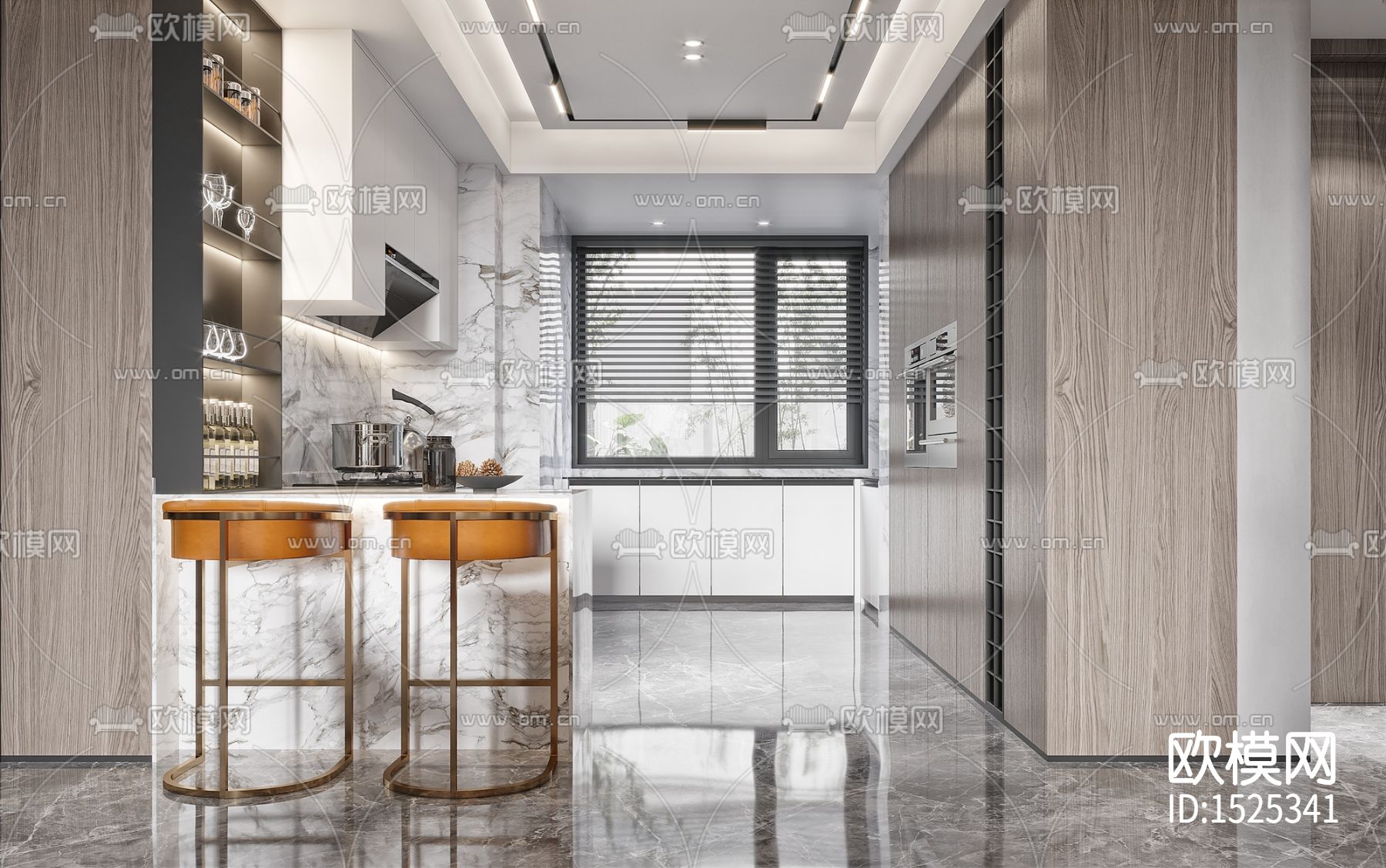 现代轻奢样板间cad施工图模下载（渲染图2）