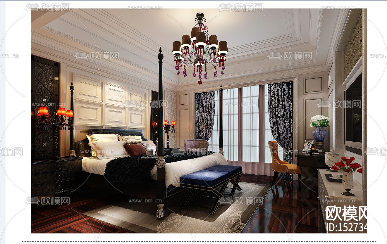 全屋定制客厅卧室cad施工图下载（渲染图2）