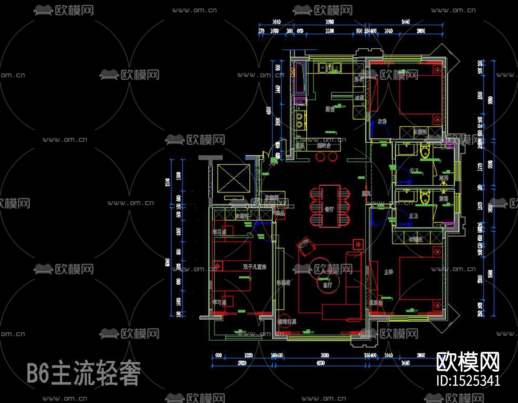 现代轻奢样板间cad施工图模下载（渲染图6）