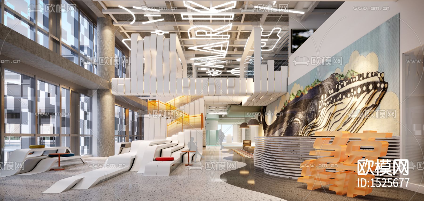 现代复式办公楼cad施工图效果图下载（渲染图1）