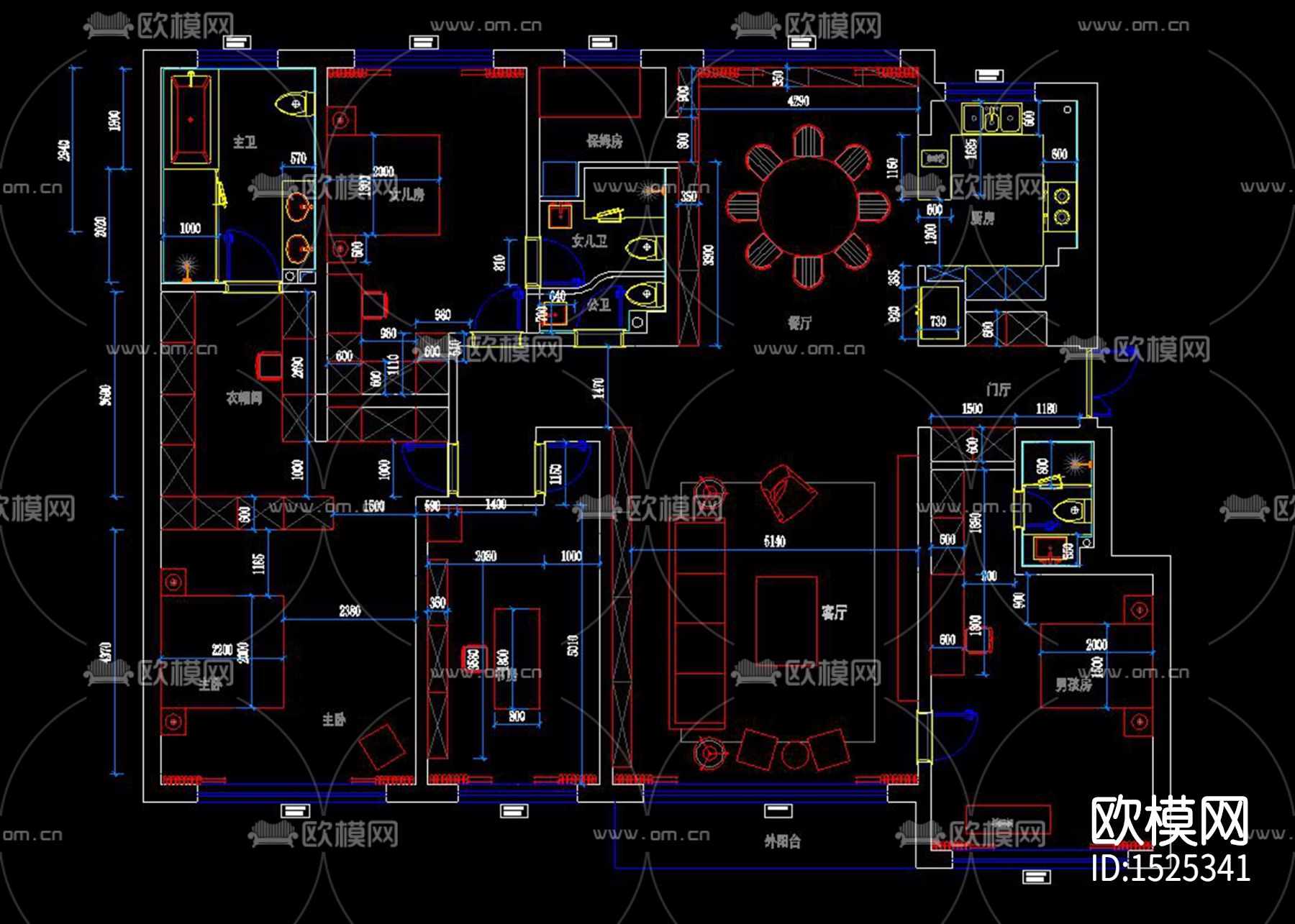 现代轻奢样板间cad施工图模下载（渲染图7）