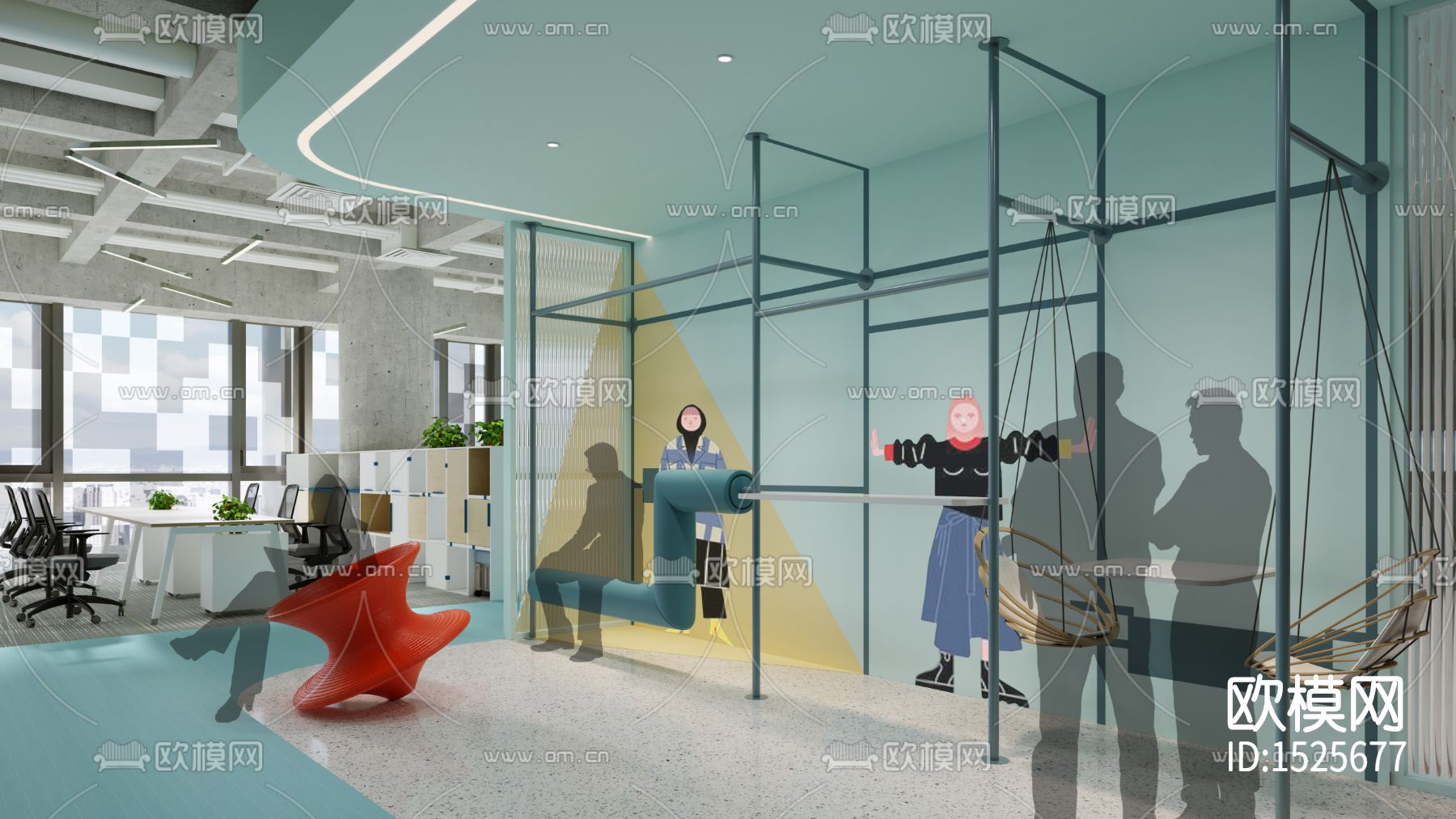 现代复式办公楼cad施工图效果图下载（渲染图6）