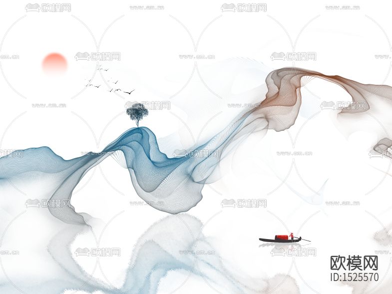 无缝新中式山水装饰画下载