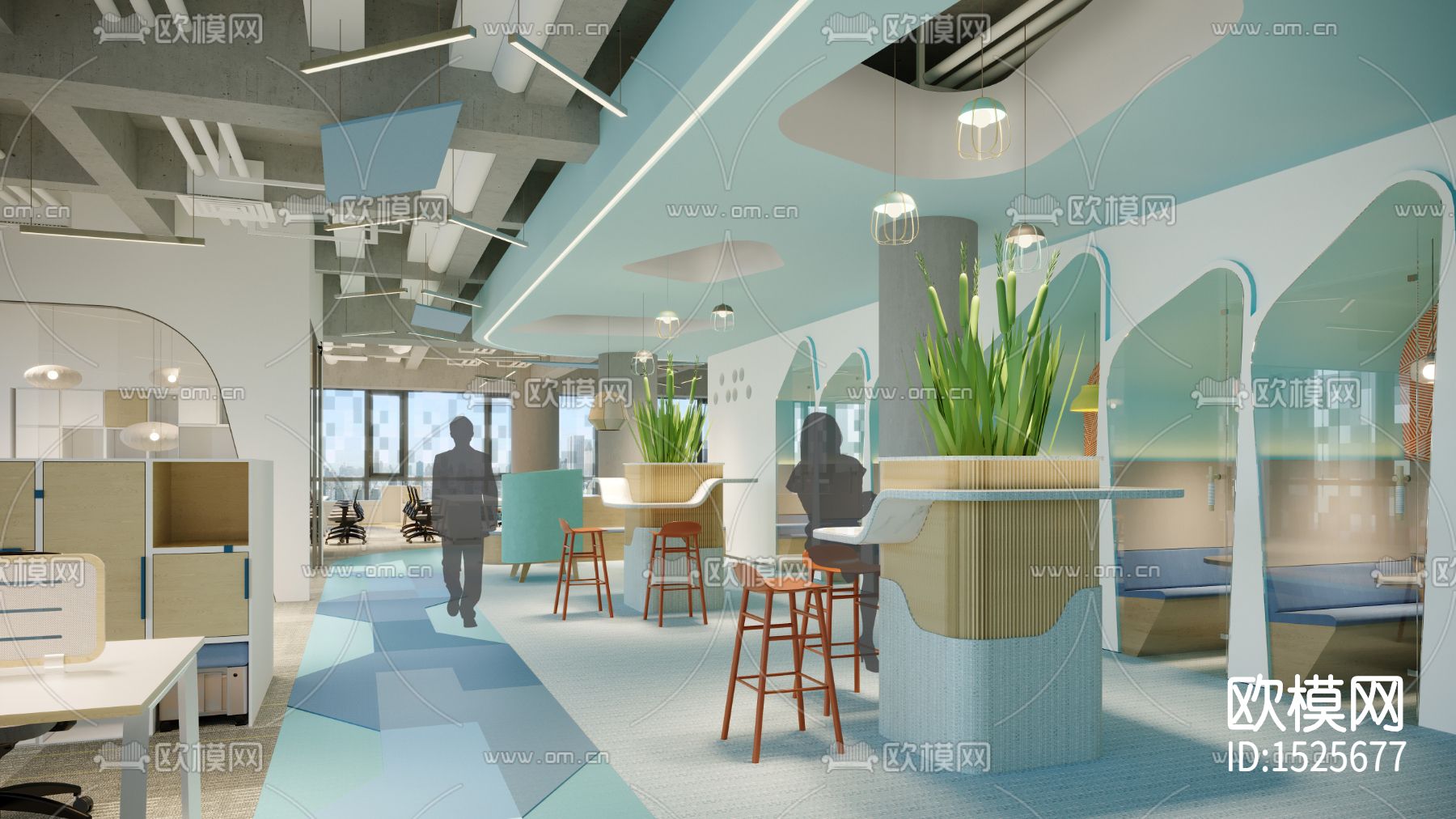 现代复式办公楼cad施工图效果图下载（渲染图10）