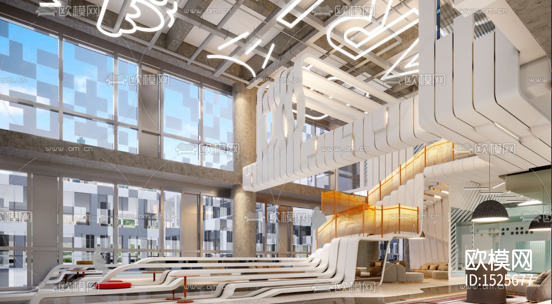 现代复式办公楼cad施工图效果图下载（渲染图2）