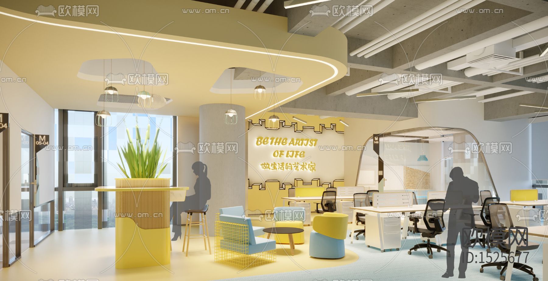 现代复式办公楼cad施工图效果图下载（渲染图3）